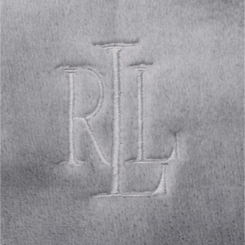 Lauren Ralph Classic KING Grey Soft Plush Blanket Coverlet Gift Bag Set